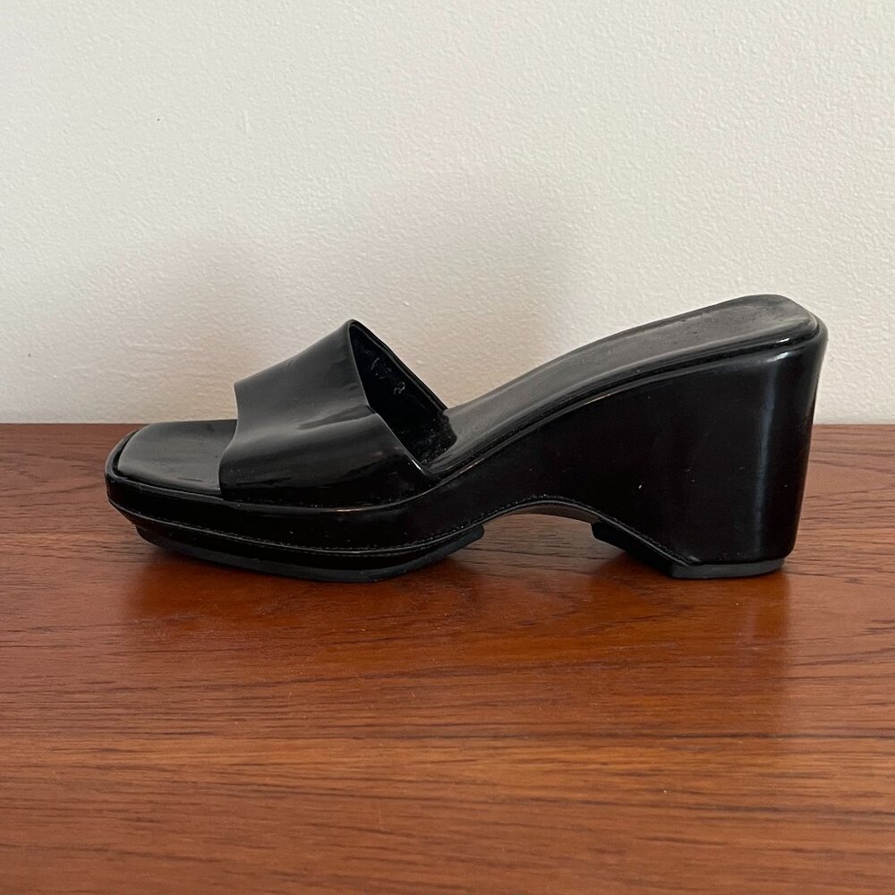 Vintage Y2K Patent Leather Wedge Mules - Size 8 / 8.5